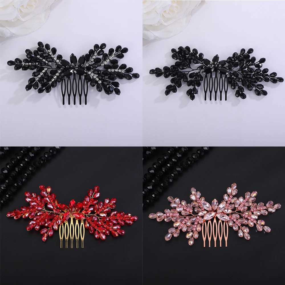 12 Color Crystal Hair Comb for Wedding Silver Rhinestone Handmade Bridal Headwear Red and Black Party Hair Accessories Jewelry W241007