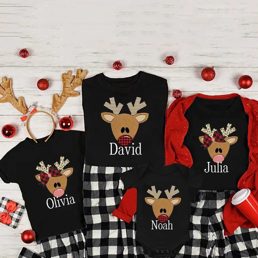 Personalized Christmas reindeer family T-shirt Christmas matching family shirt name personalized holiday Christmas clothing W241008