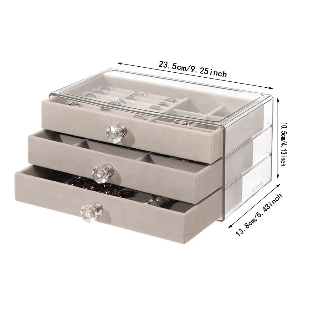 1 high-capacity three-layer flannel pearl treasure box drawer jewelry box storage earring necklace ring 240924