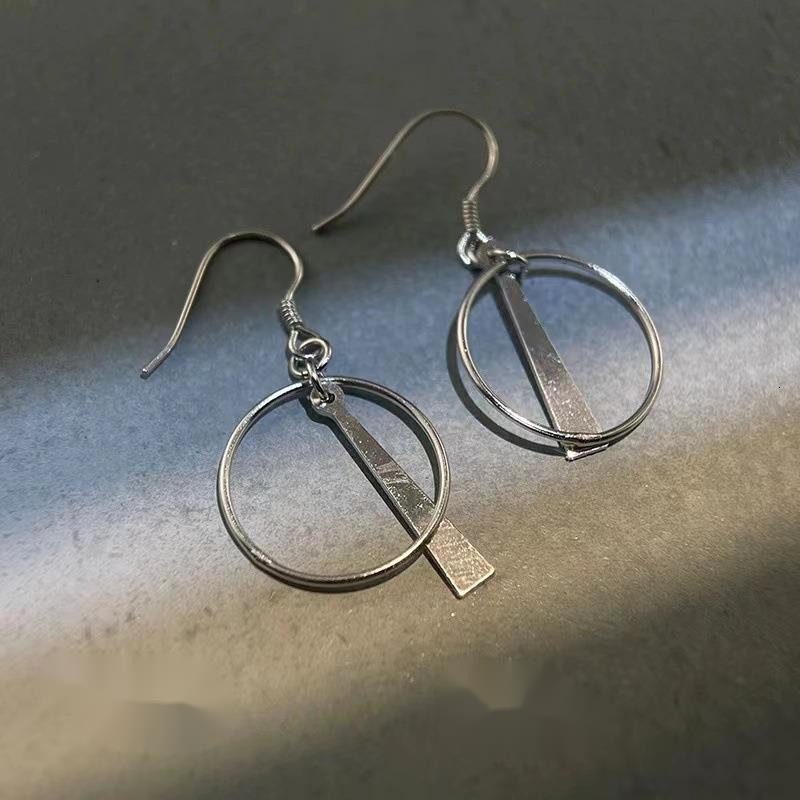 Pure sier needle light geometric circle women's earrings, personalized temperament, fashionable and niche design