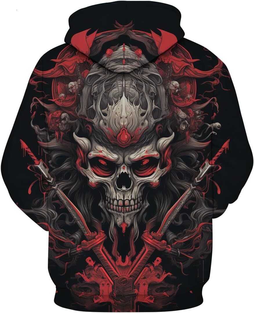 Hoodie for Mens Womens Mens Skull King Hoodies Retro Printed Hooded Japanese Samurai Casual Sweatshirt Hoodie Graphic Hoodies sweatshirt