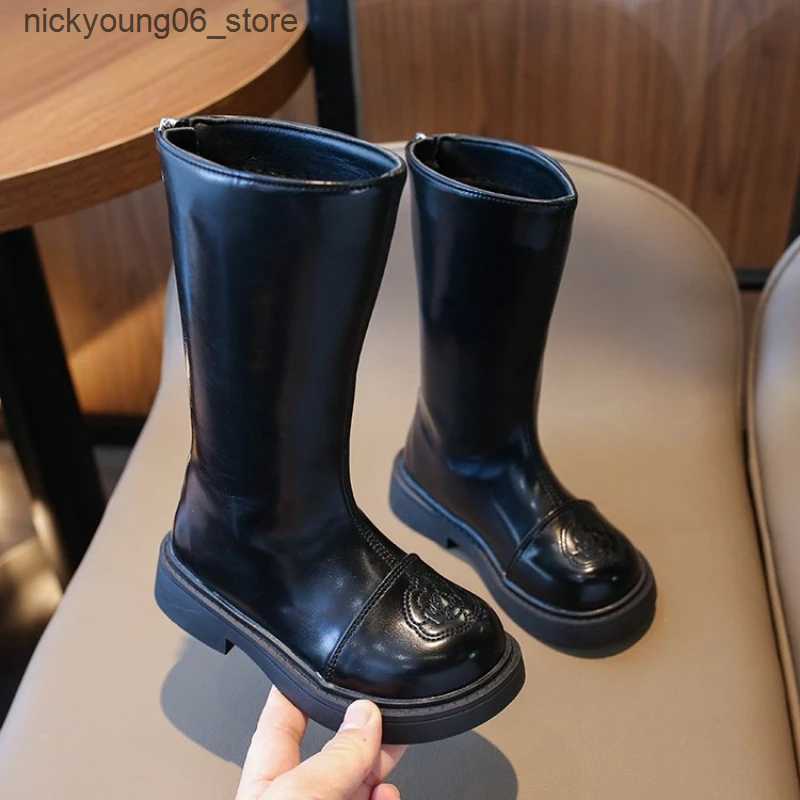 Boots Baby Girls Knee-length Boots for Fall Winter Student Uniform Catwalk Party High Top Dress Shoes Girl Flowers Cotton Shoes L240910