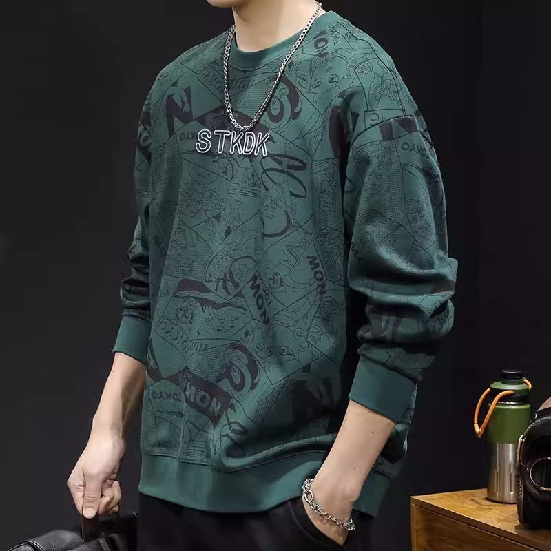 American round neck printed hoodie men's fashion brand autumn loose fashion long sleeved top 2024 new designer winter T-shirt