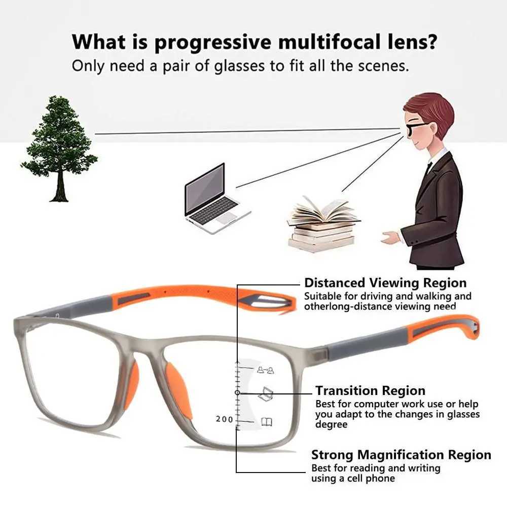 Multifocal Progressive Reading Glasses TR90 Frame Men Women Anti-blue Light Sports Eyeglasses Ultralight Bifocal PresbyopiaX241008