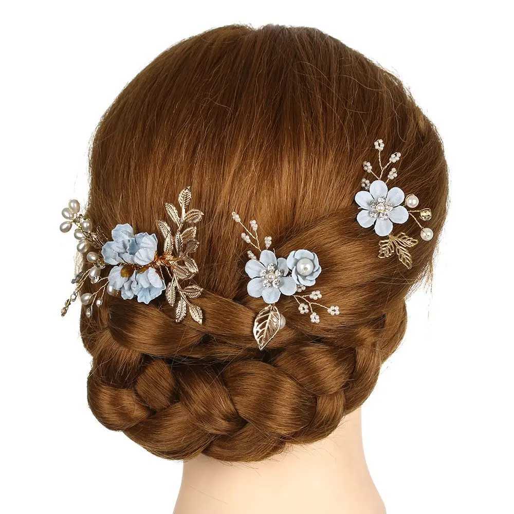Luxury Blue Flower Hair Comb White Hair Vine Headwear Bridal Wedding Hair Accessories Diamond Hair Jewelry Hair Pin W241007