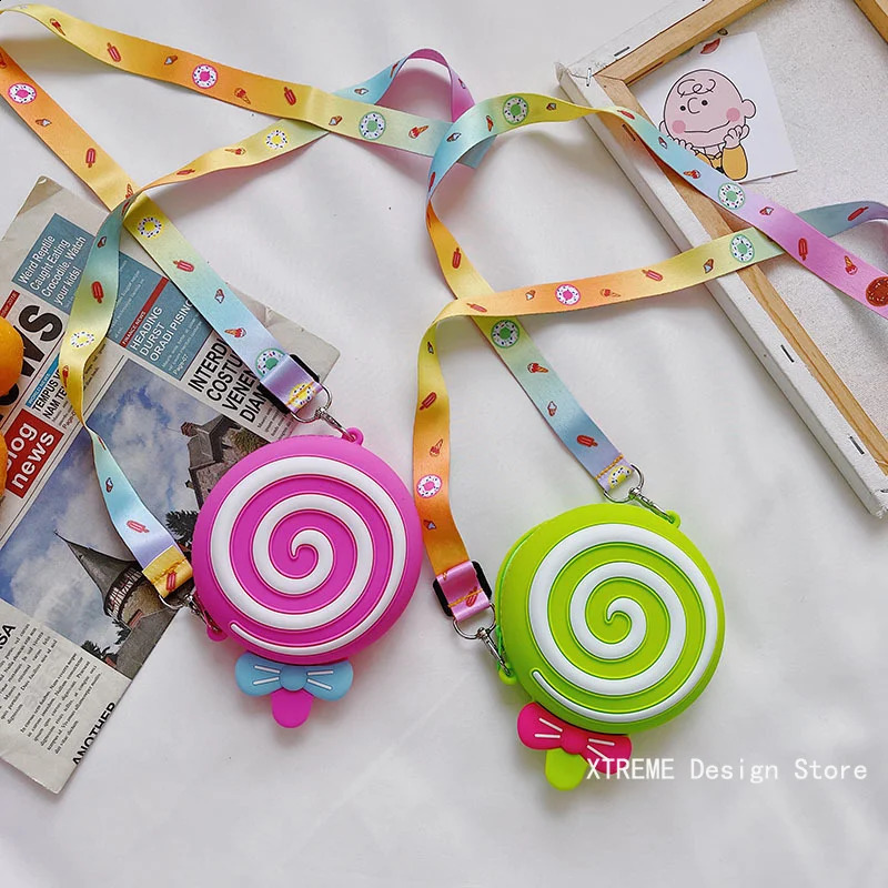 Silicone round candy childrens cross bag cute girl lollipop shoulder messenger adjustable strap coin wallet 241008