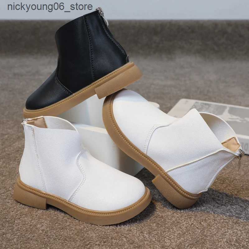 Boots Girls Short Boots Non-slip Flats Fashion Kids Shoes Back Zipper Black White Non-slip Korean Style Children Boots Casual Simple L240910
