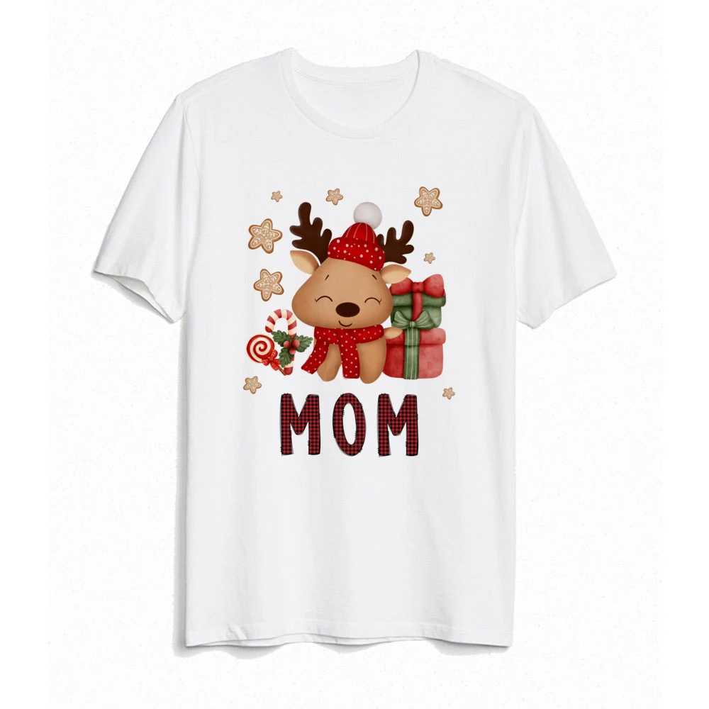 Deer Christmas Print Family Matching Christmas Clothing Mother Daughter Tshirt Mom Dad Girl Boy Holiday Party Look T-shirt Baby Romper W241008