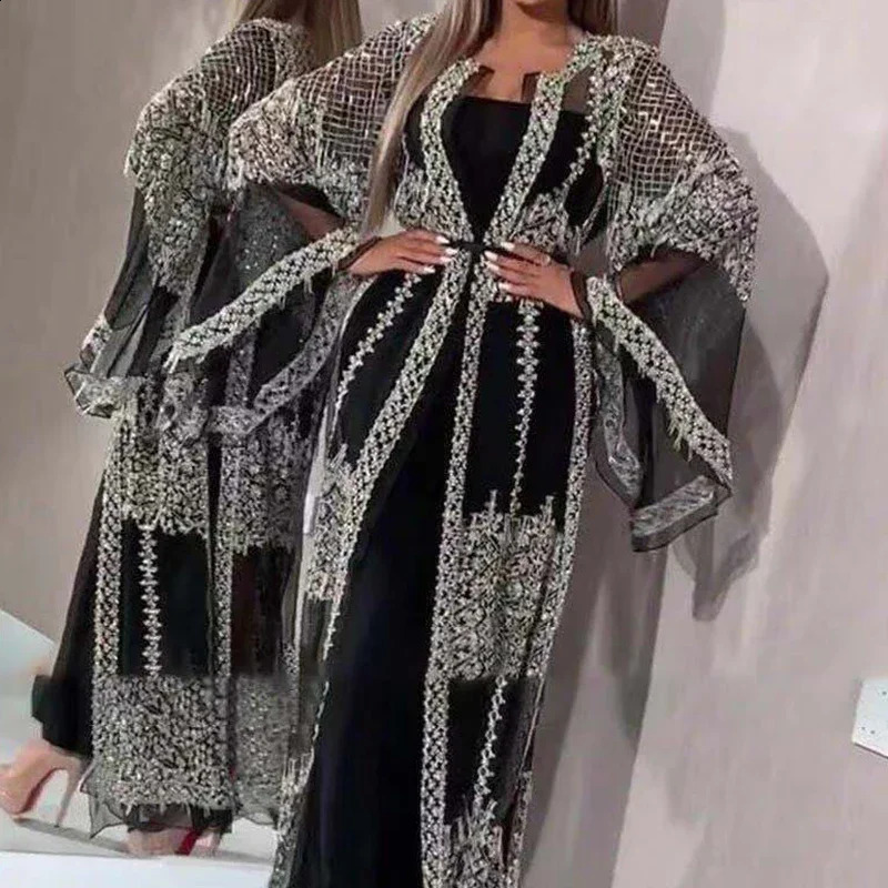 Elegant Womens Sparkling Splicing Long Dress Vintage French Evening Sexy Mesh Party 241007