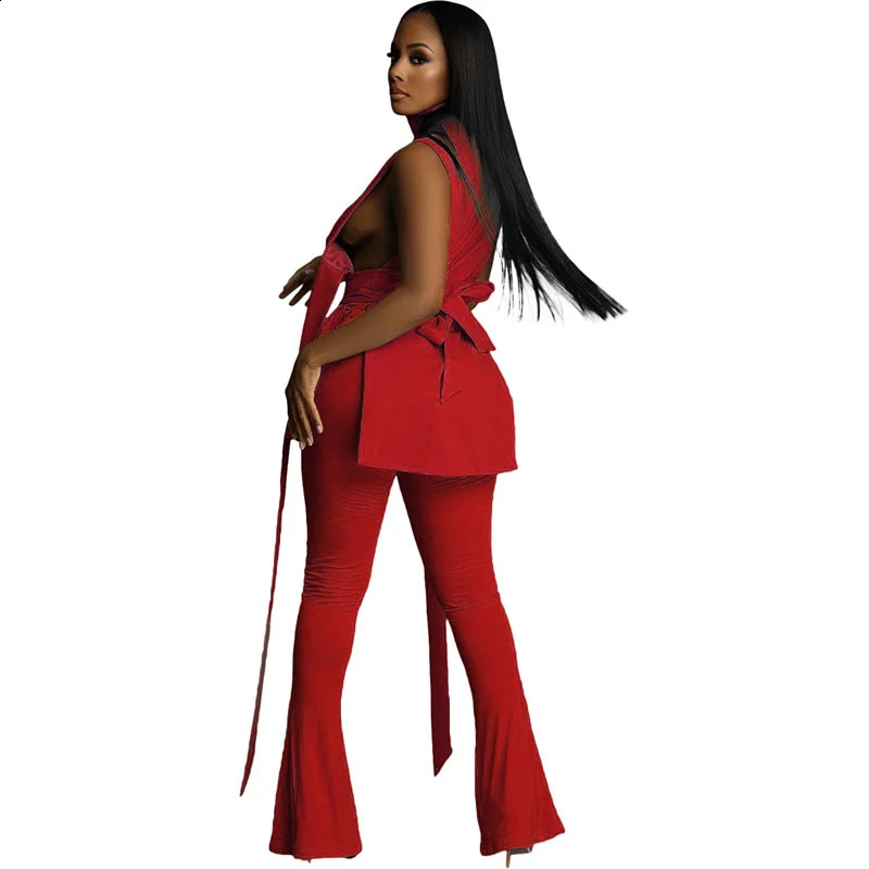 Fashionable casual commuting twopiece womens clothing high neck sleeveless lace top ultrathin flange pants fashion trend 241008