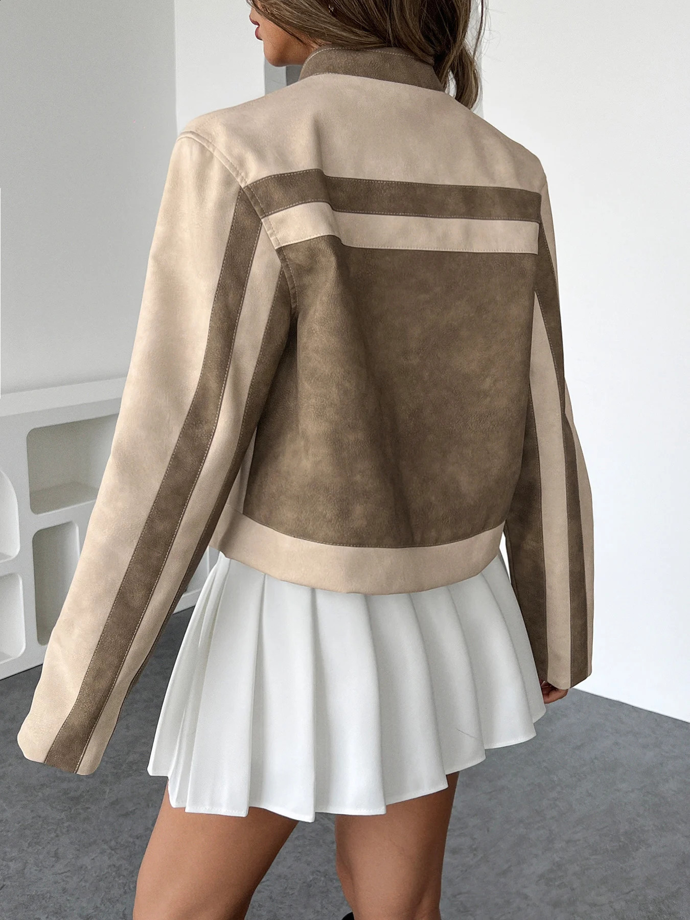 Womens Autumn and Winter Leather Jacket Fashion Solid Color Elegant Style Ultra Thin Fashion Warm Casual Edition Leather Jacket Womens Clothing 240930