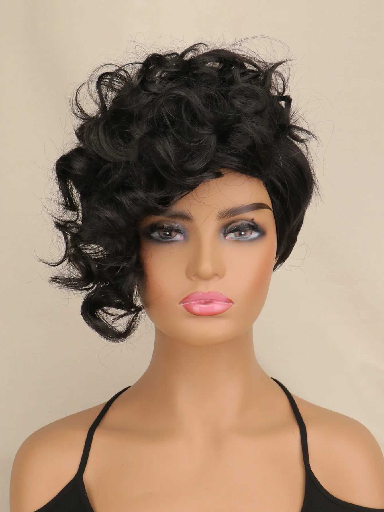 SuQ Short Curly Wig For Women Womens Short Hair Black African Synthetic Pixie Cut Cosplay Dance Party Curly WigsXJ241008