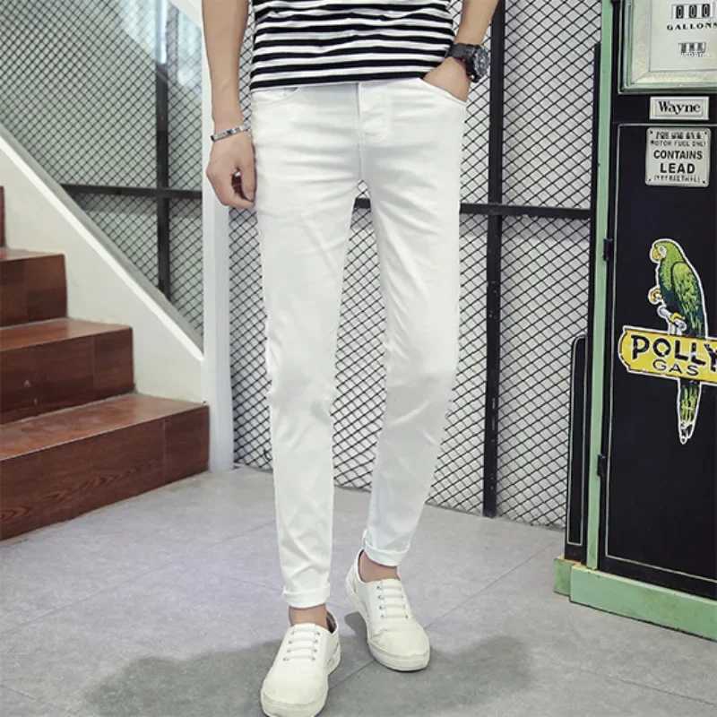 Wholesale discount autumn jeans Korean style mens unique calf jeans fashionable pants mens casual scenesW240715