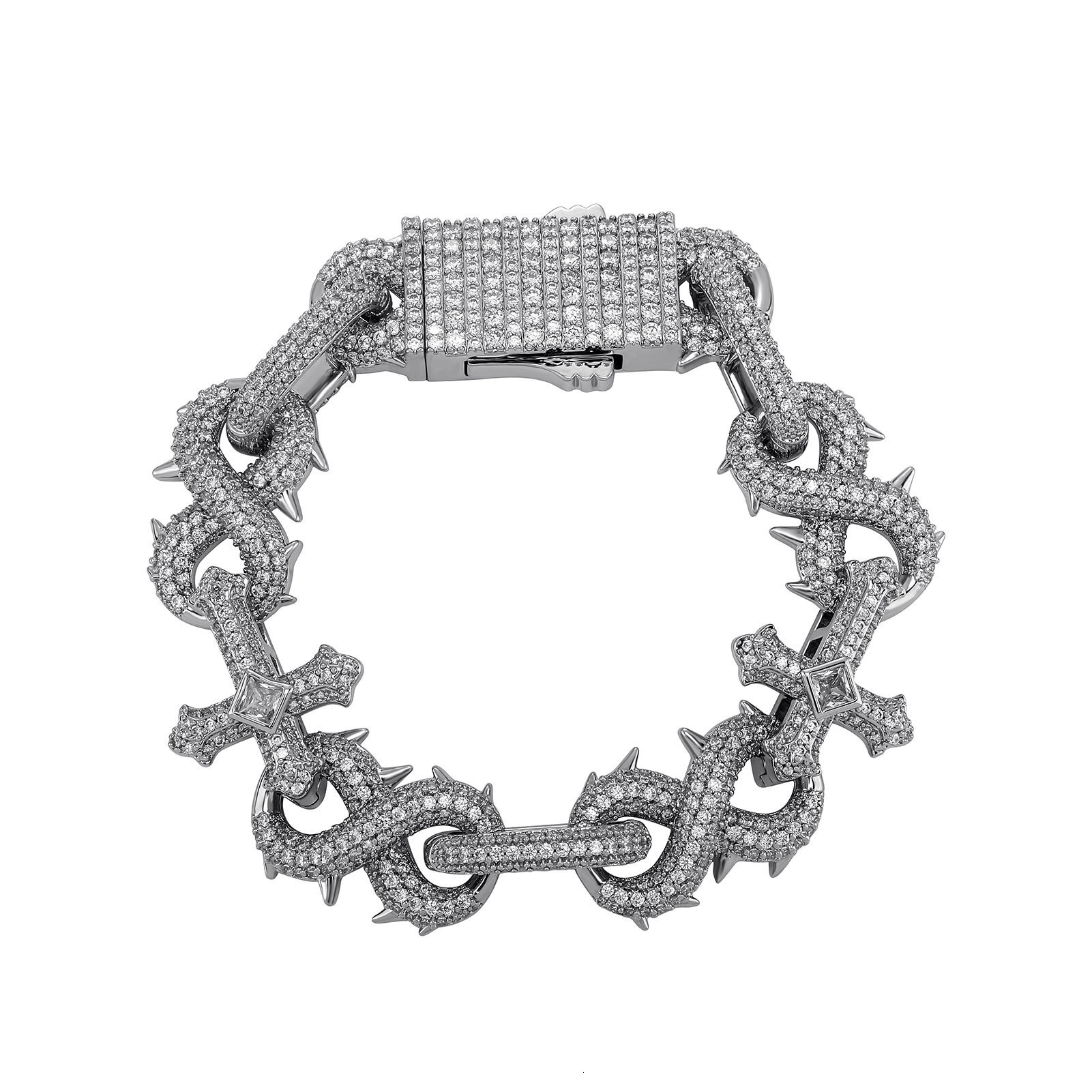 Hip Hop 8-shaped Thorn Cross Cuban Link Chain Necklace Bling Full Cubic Zirconia Iced Out Diamond Personalized Mens Necklaces Choker Bracelet Accessor
