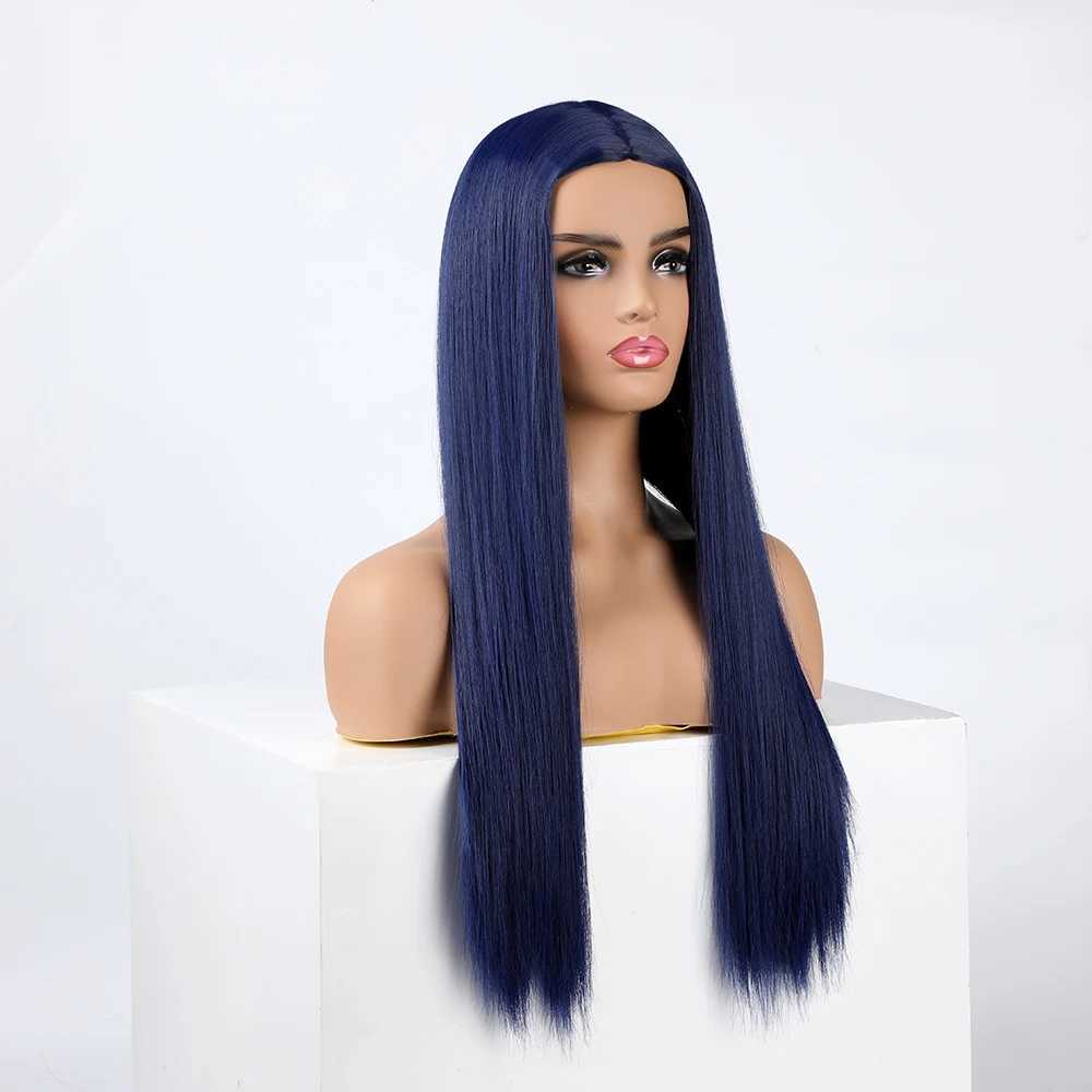 WHIMSICAL W Synthetic Dark Blue Hair Womens Fashion New Navy Blue Long Cosplay Wig Heat Resistant Wig For WomenXJ241008