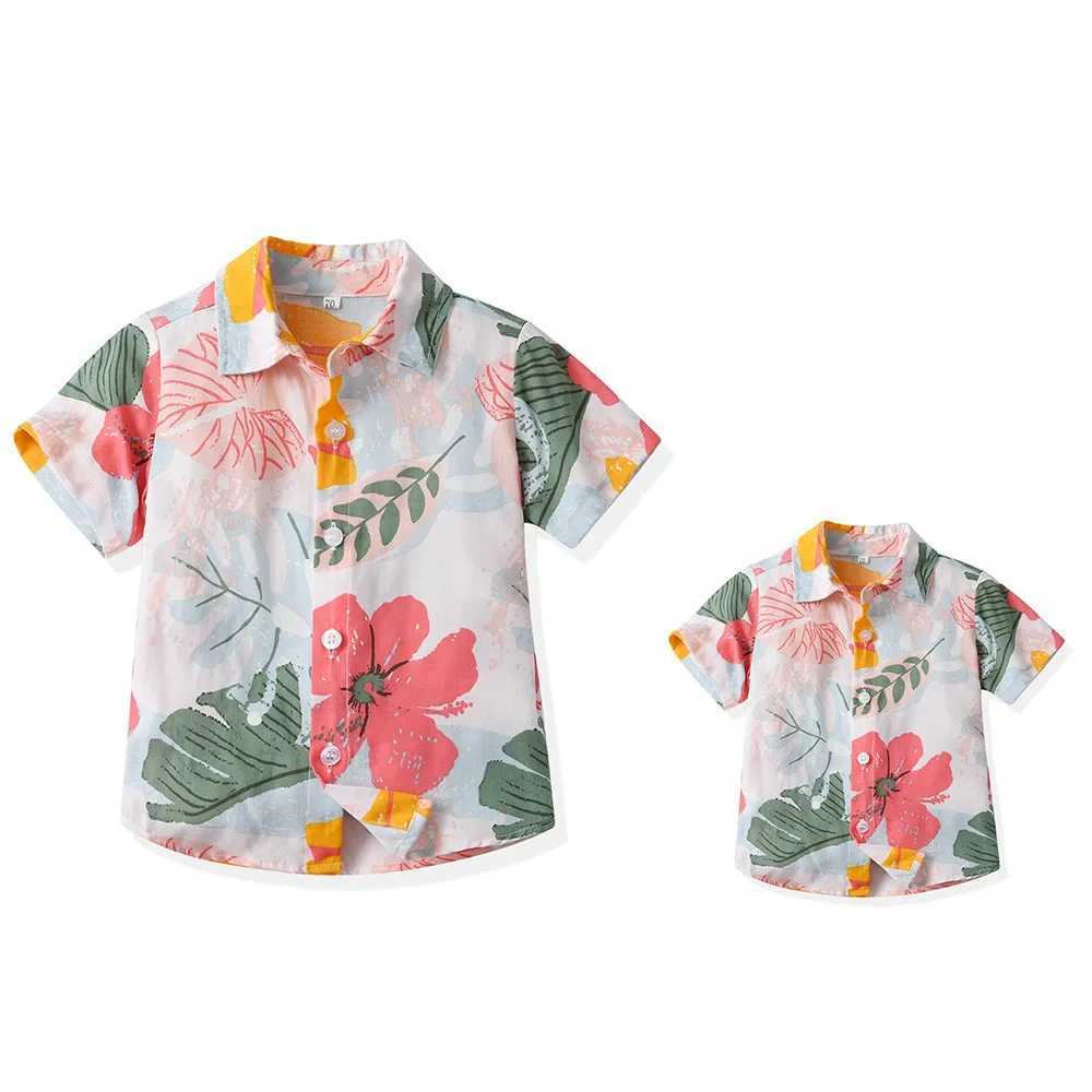 Seaside holiday father son matching summer shirt beach style short sleeved floral shirt family matching shirt father son shirt W241008