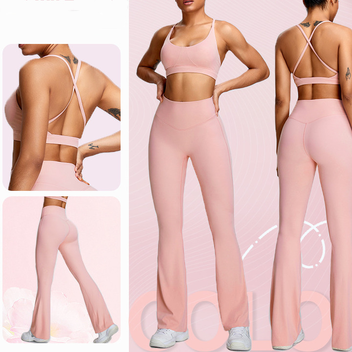 New suit for women, high-strength shock-absorbing sports bra, waist tightening micro pull yoga pants, outdoor fitness set