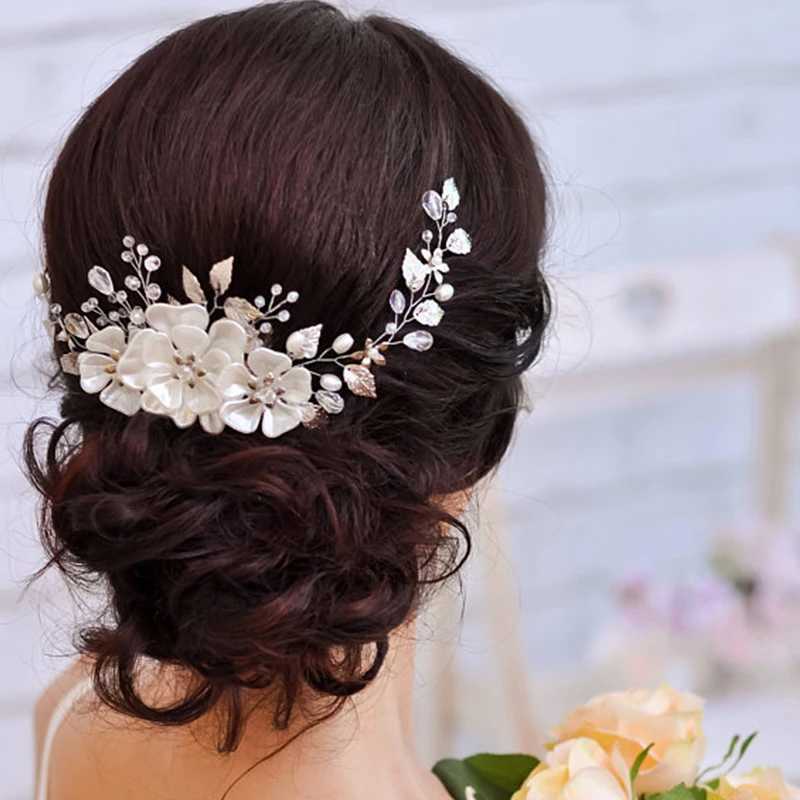AiliBride Flower Crystal Pearl Headband for Wedding Tiara Bridal Hair Vine Handmade Female Bridal Hair Decoration Jewelry W241007