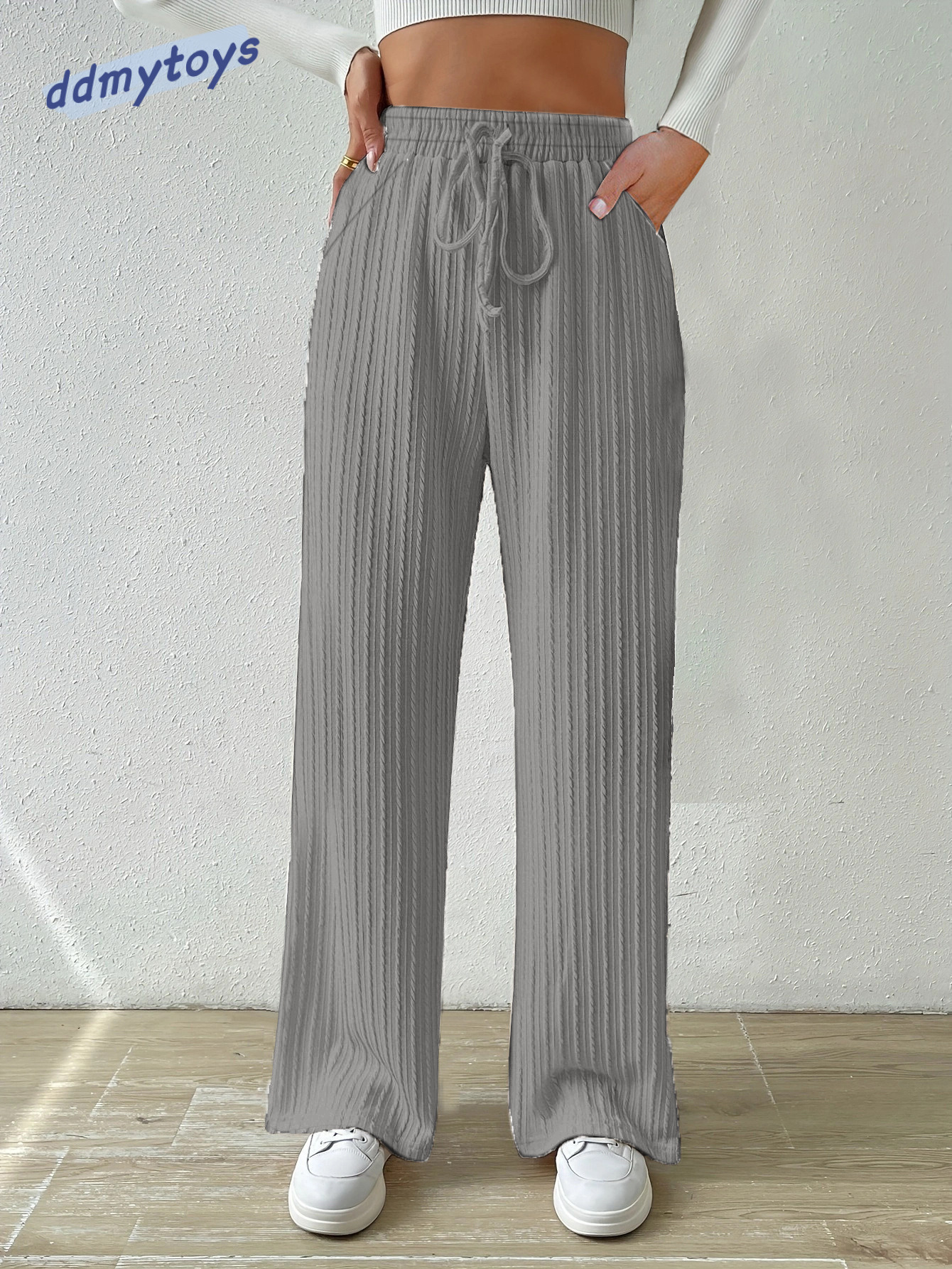 dongdumaoyi new solid color casual straight high waisted wide leg pants F1008#31