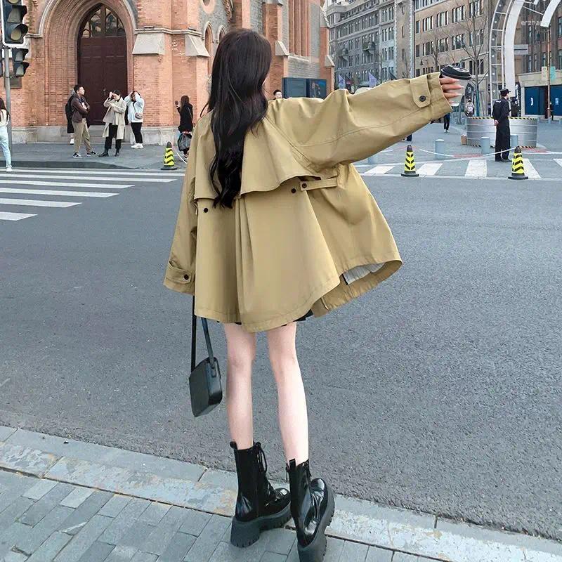 Women's Trench Coats Khaki Windbreaker Coat Spring Autumn 2024 British Style Short Cloak Overcoat Casual Loose