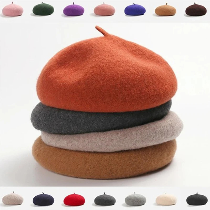 Womens Beret French Artist Warm Wool Winter Beni Hat Retro Vintage Plain Beret Solid Color Elegant Womens Winter Hat 241007