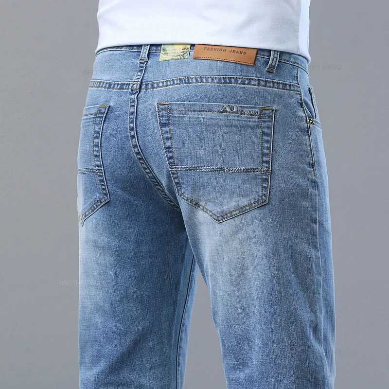 2024 Spring/Summer Thin Mens Light Blue Jeans Classic Business Style Stretch Fabric Straight Pants Mens BrandW240715