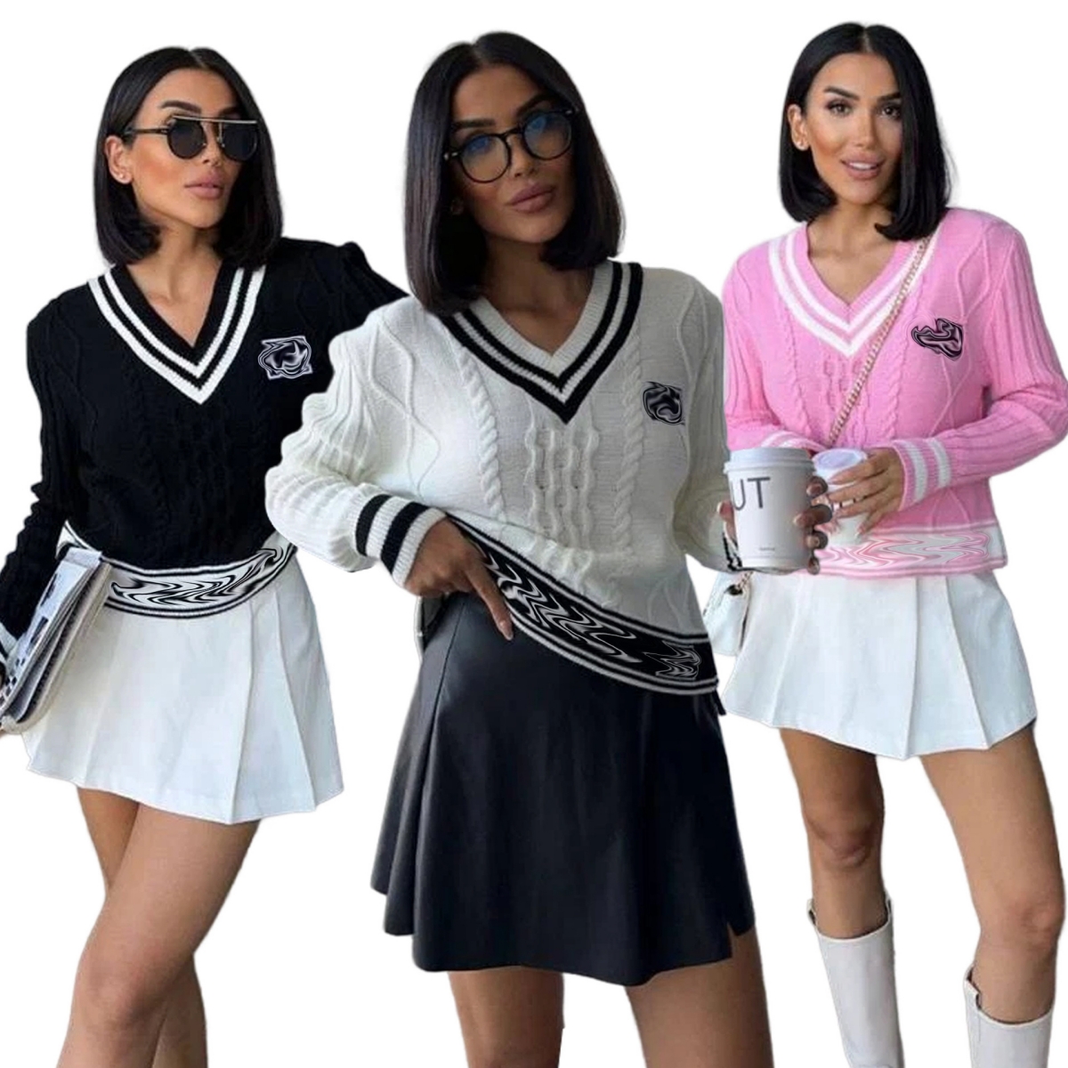 Classic Woolen Sweaters Women Fashion V-neck Long Sleeve Knit Sweater Pullover Tops Free Ship