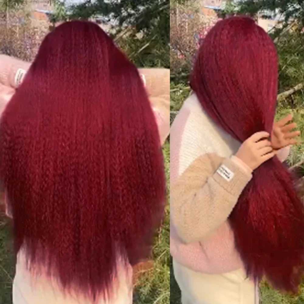 Long Brown Kinky Straight Wig Copper Red Yaki 28 30 inch Wigs For Women With Natural Hairline Hair Heat Temperature GluelessXJ241008