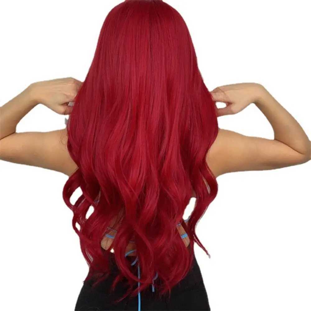 Long Curly Red Synthetic Wig Middle Part Fluffy Big Wave Wig Ladies High Temperature Silk Heat Resistant Daily Party UseXJ241008