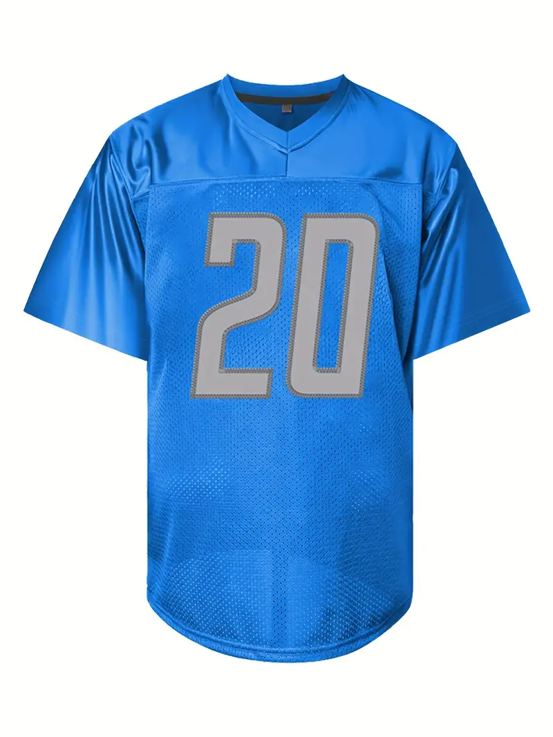 #20 Barry Sanders Comfy V-Neck Football Jersey Light Blue Mesh Embroidery for Training and Competition Breathable Moisture-Wicking American Football S
