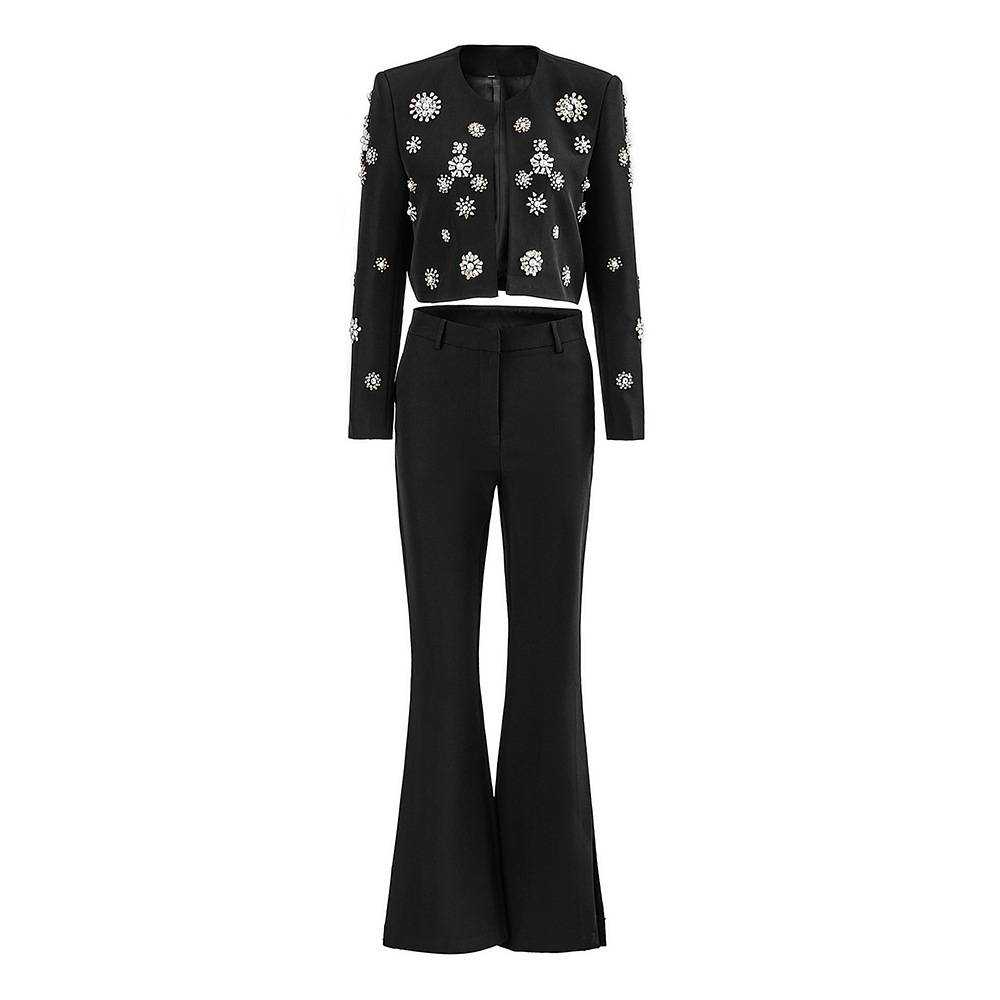 Crystal Beading Women Blazer Suits Red Carpet Prom Evening Guest Formal Wear Custom Made 2 Pieces Short Jacket