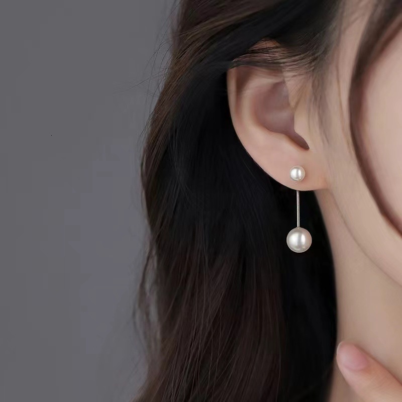 Pure sier needle pearl niche design, high-end feel, women's light earrings, simple and exquisite earrings
