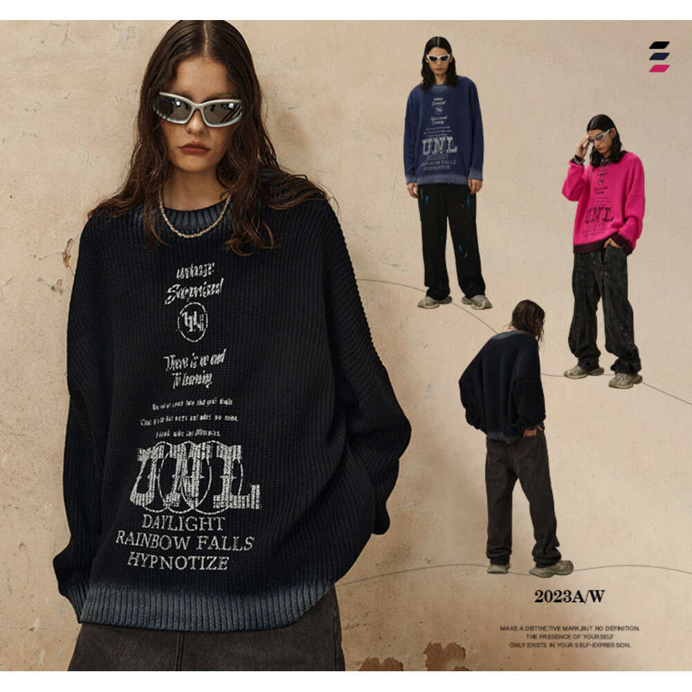 #OVDY 2023 American printed sweater with hand-painted craftsmanship, high-end oversize style top