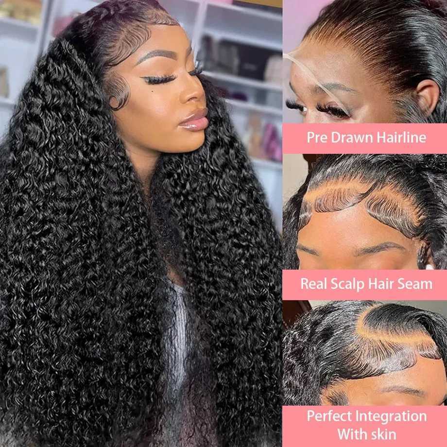 Kinky Curly 13x4 Lace Front Human Hair Wigs For Women Indian Deep Curly Lace Frontal Wig Wet And Wavy Closure Wigs 200% DensityXJ241008
