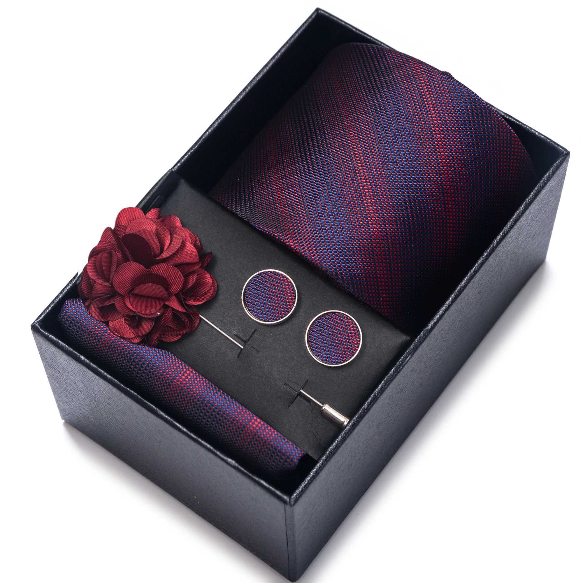 5-piece/set mens multi-color fashionable tie handheld cufflinks Brooch Necktie set ideal gift for men W241007