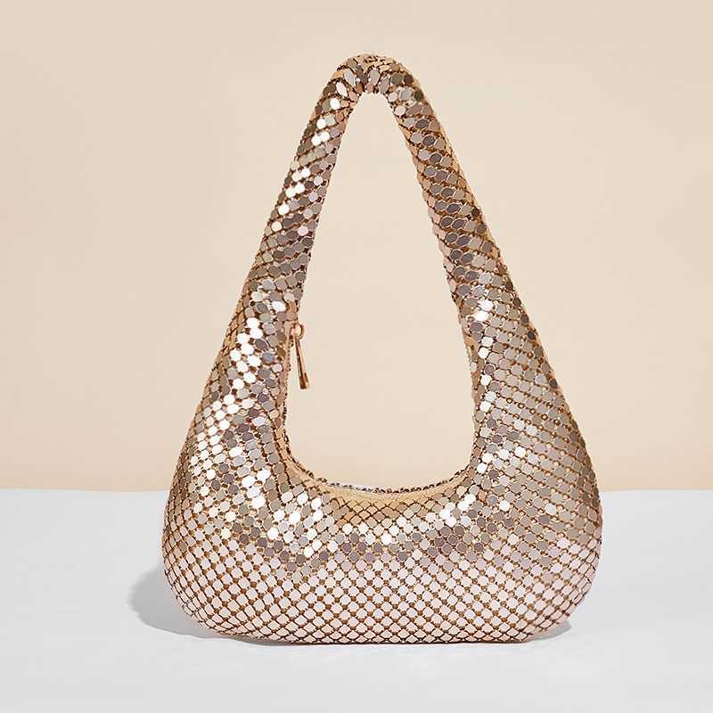 Clutch Bag New Womens Armpit Bag Gold Aluminum Foil Dinner Bag Fashionable Handbag Party Socialite Handbag 240920