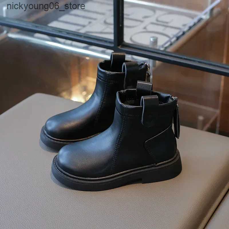 Boots Spring Autumn Kids Ankle Boots Fashion New Causal Black Boots for Girl Versatile Thick Bottom Children Short Boots Side Zipper L240910