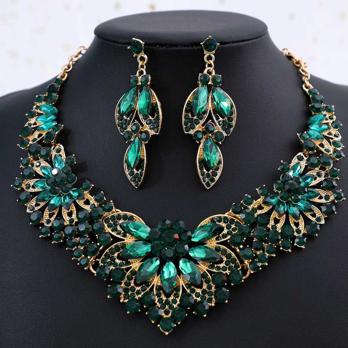 Fashion crystal rhinestone necklace earring set for female brides wedding hair accessories W241007