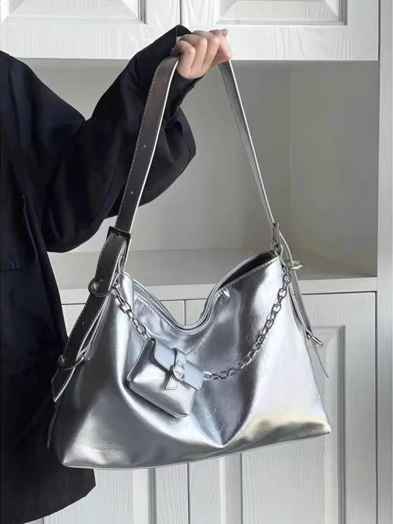 Fashion motorcycle womens handbag coin wallet silver soft PU leather storage bag shoulder 241008