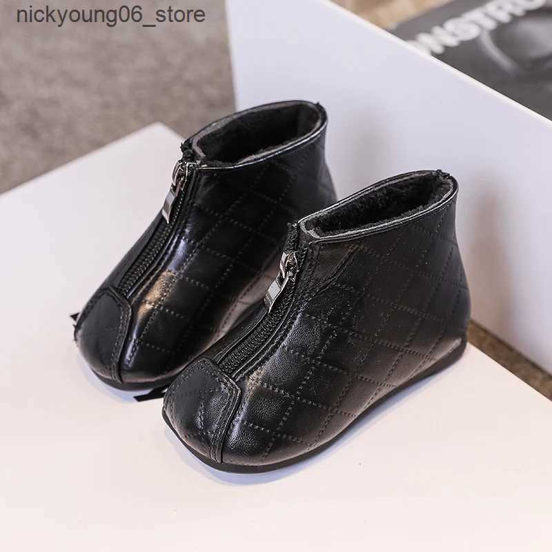 Boots Girls Boots Versatile Soft Breatheable Baby First Walker Shoes Front Zipper Solid Color Casual Kids Fashion Cotton Boots Simple L240910