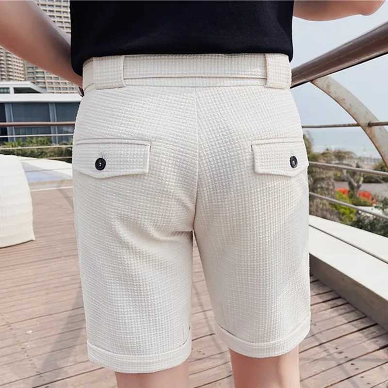 Plaid Summer Slim Fit Fashion Solid Shorts Mens Clothing Simple Match Casual Business Set Short Sleeve Mens S-3XLW240713