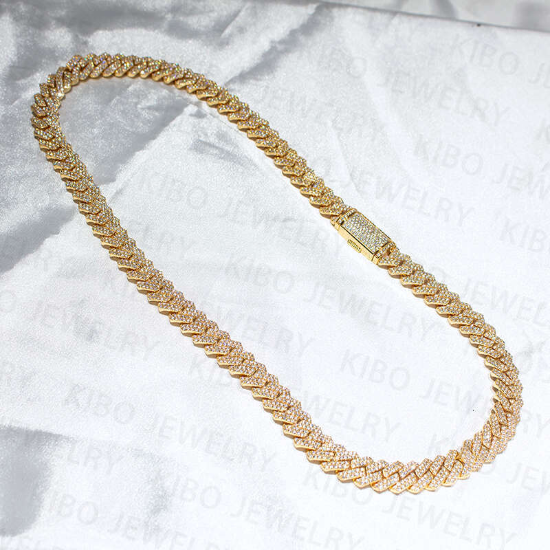 Fashion Sier Moissanite 2024 Necklace Men Sier 12Mm K Pass Dia Tester VVS Cuban Chain