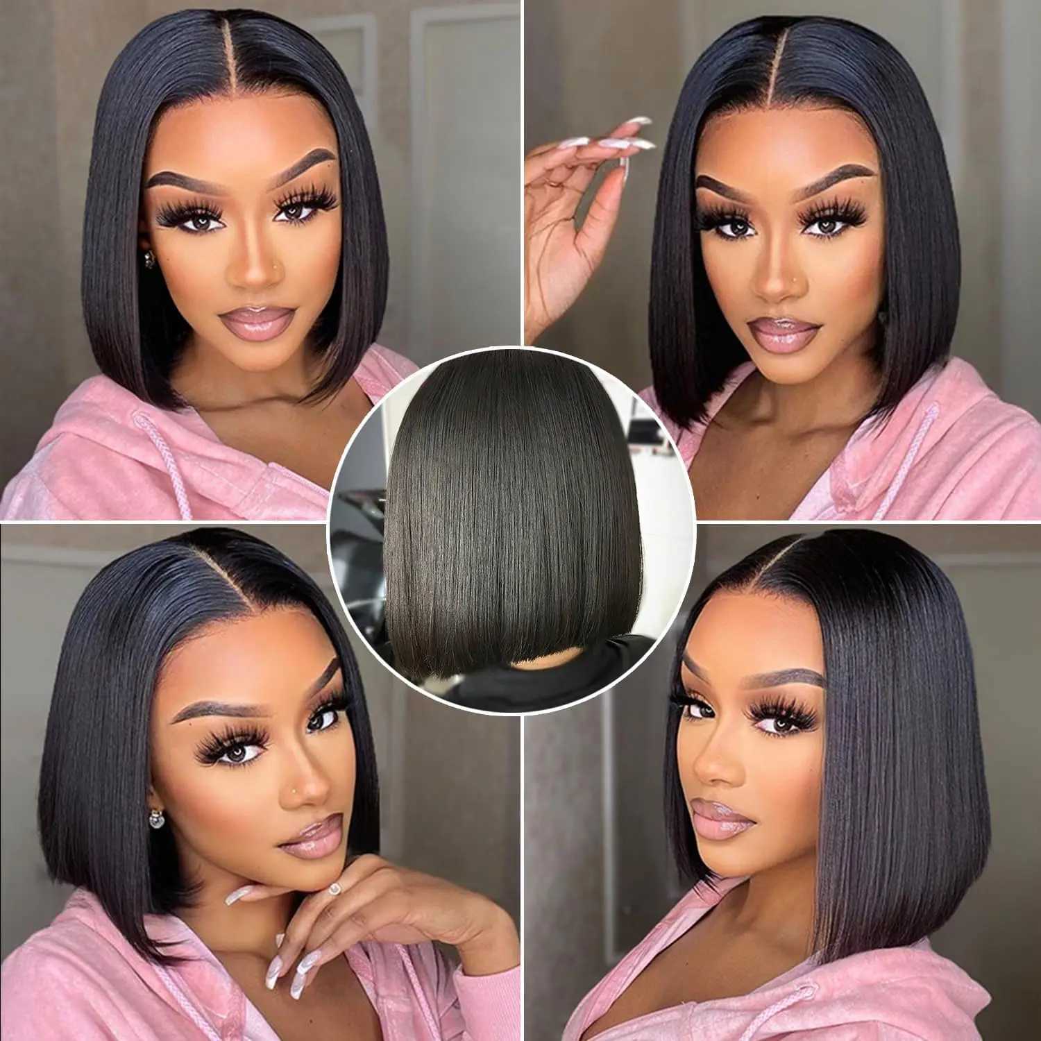 Short Bob Wig Human Hair 180% Density Straight Bob Front Wigs 13X4 HD Lace Frontal Bob Wig Raw Vietnamese Glueless Pre PluckedXJ241008