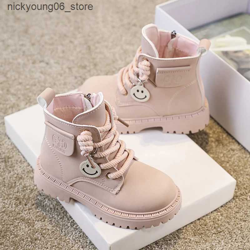 Boots Girls Boys Ankle Leather Boots with Zipper Lace Up Outdoor Hiking Waterproof Anti-Slip Durable Combat Bootie for Kids L240910 L0910