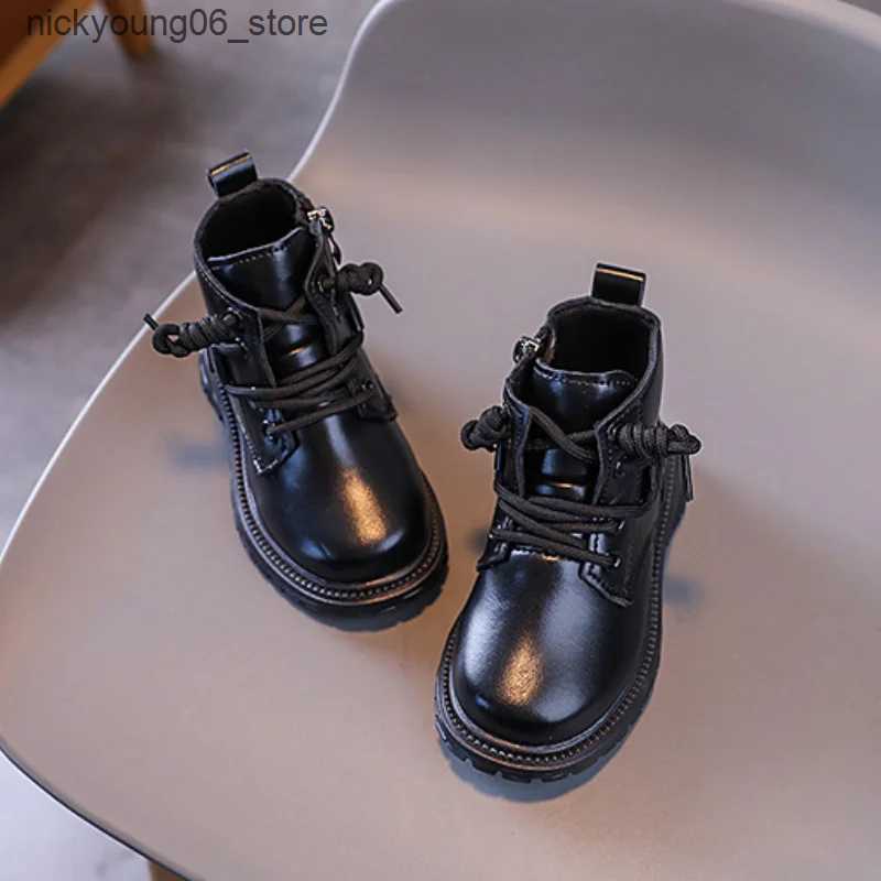Boots Childrens Autumn Boots Thick Bottom Versatile Girls School Platform Ankle Boots Non-slip Kids Boys Black Short Boots Non-slip L240910
