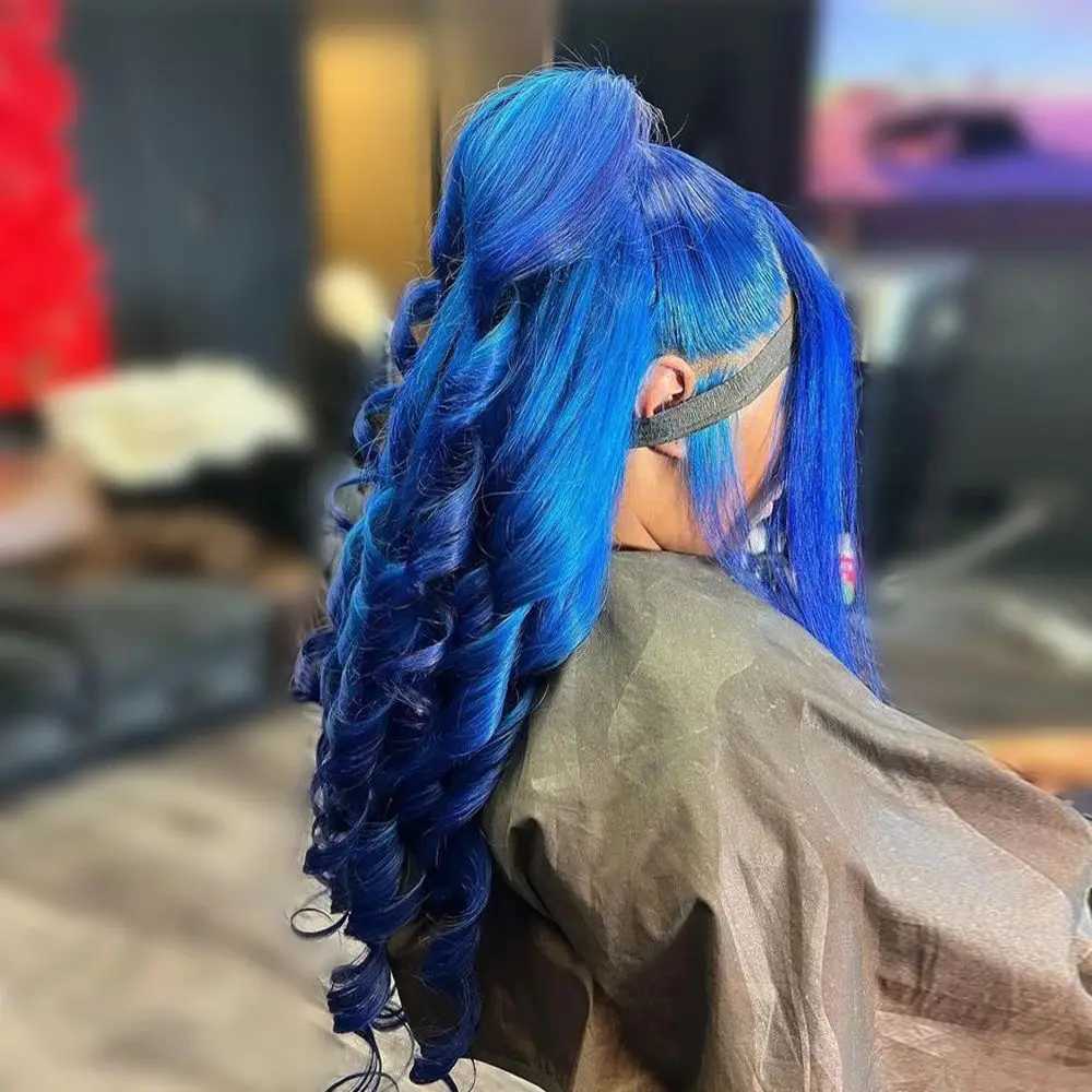 13x4 Sapphire Blue Lace Front Wig Body Wave Human Hair Wigs Dark Blue Color Transparent Pre-Plucked Lace Frontal Wigs For WomenXJ241008