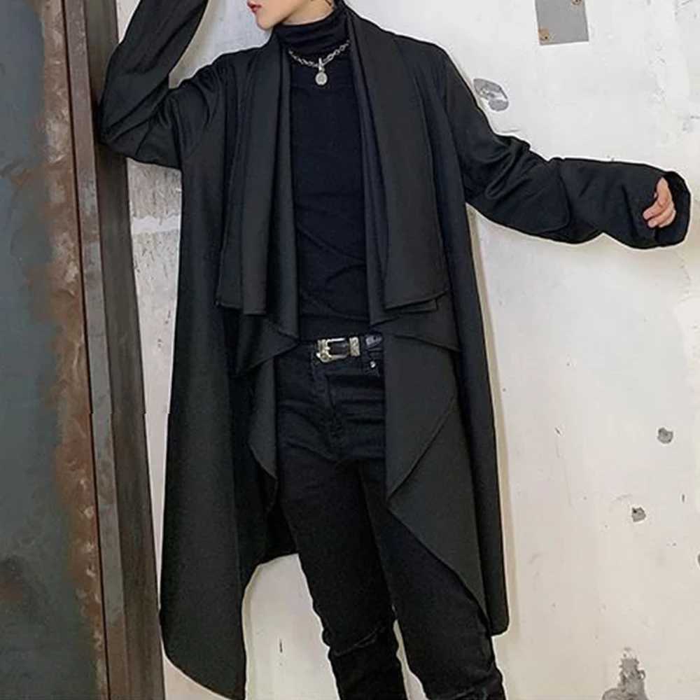 Mens outerwear long sleeved scarf collar raincoat pure cotton jacket retro irregular jacket mens streetwear W24100710