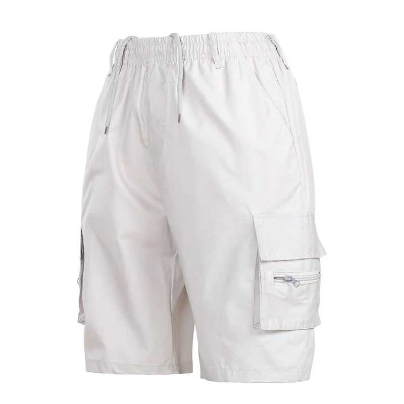 Mens shorts elastic waist multi pocket cargo shorts mens summer casual solid waist oversized mens S-4XL shortsW240713