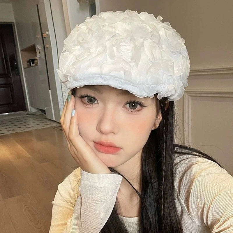 3D Rose Flower Beret Womens Octagonal Hat Womens s Boys Hat Retro Gatsby Hat Hip Hop Beret Kirby Beret Mens Gorilla 241007