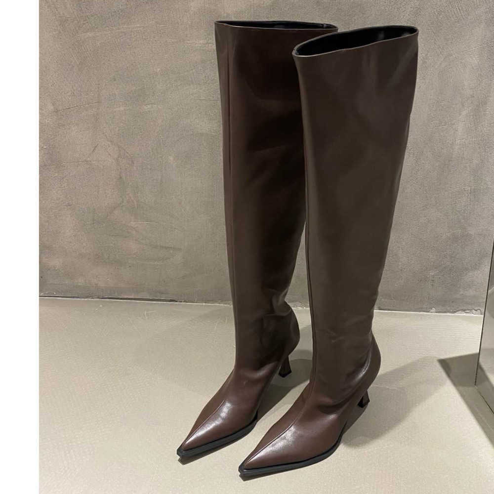 Spicy Girl Up Martin Boots Wide Tube Long Fashion Boots For Women Slimming Pointed High-heeled Soft Leather Boots Knee Long Tube Boots 240826